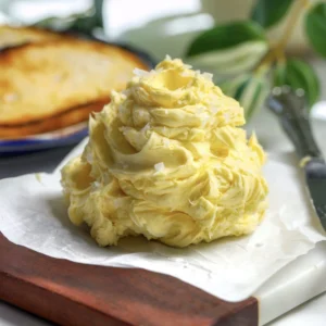Fluffy whipped butter sprinkled with flaky salt.