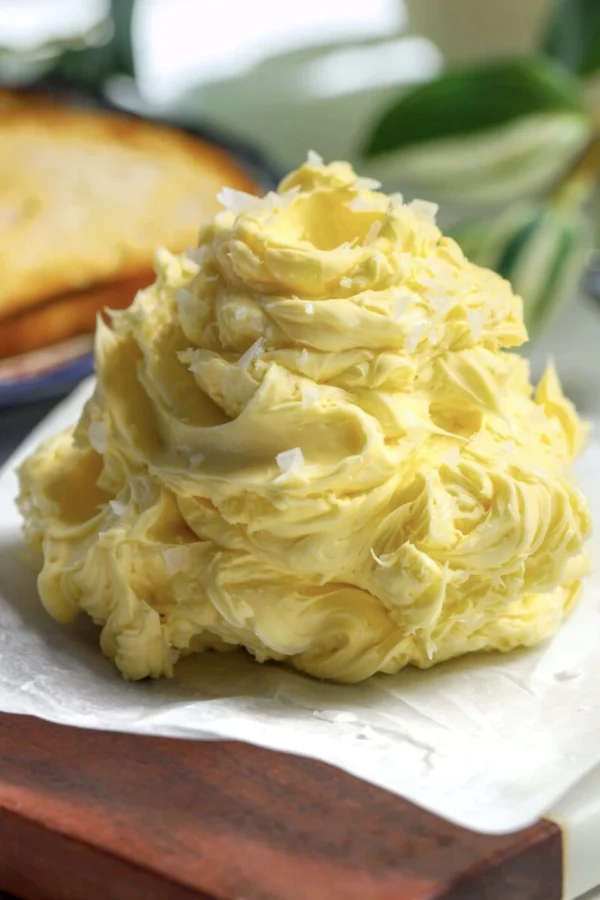 Fluffy whipped butter sprinkled with flaky salt.