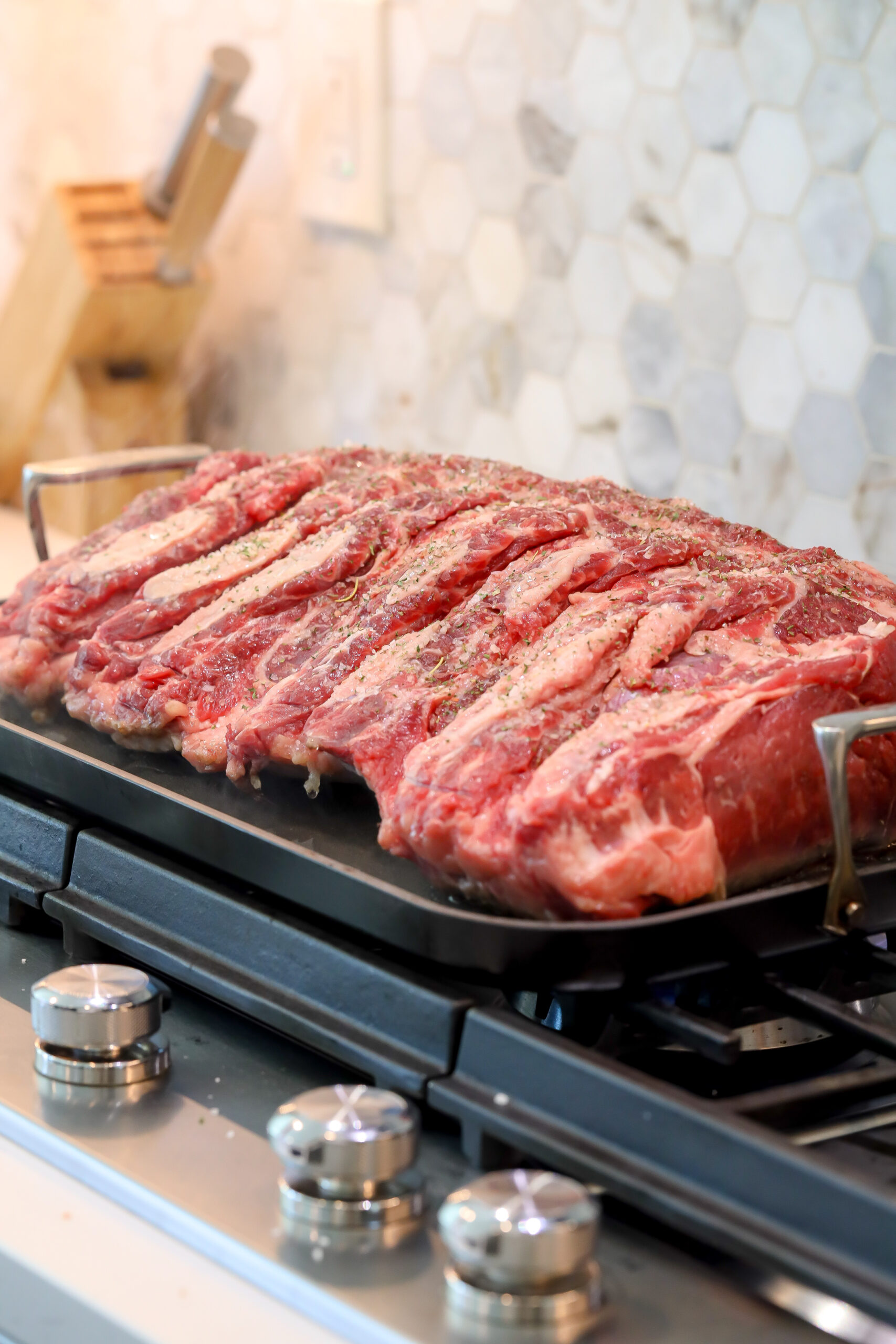Salt brined boneless prime rib before roasting
