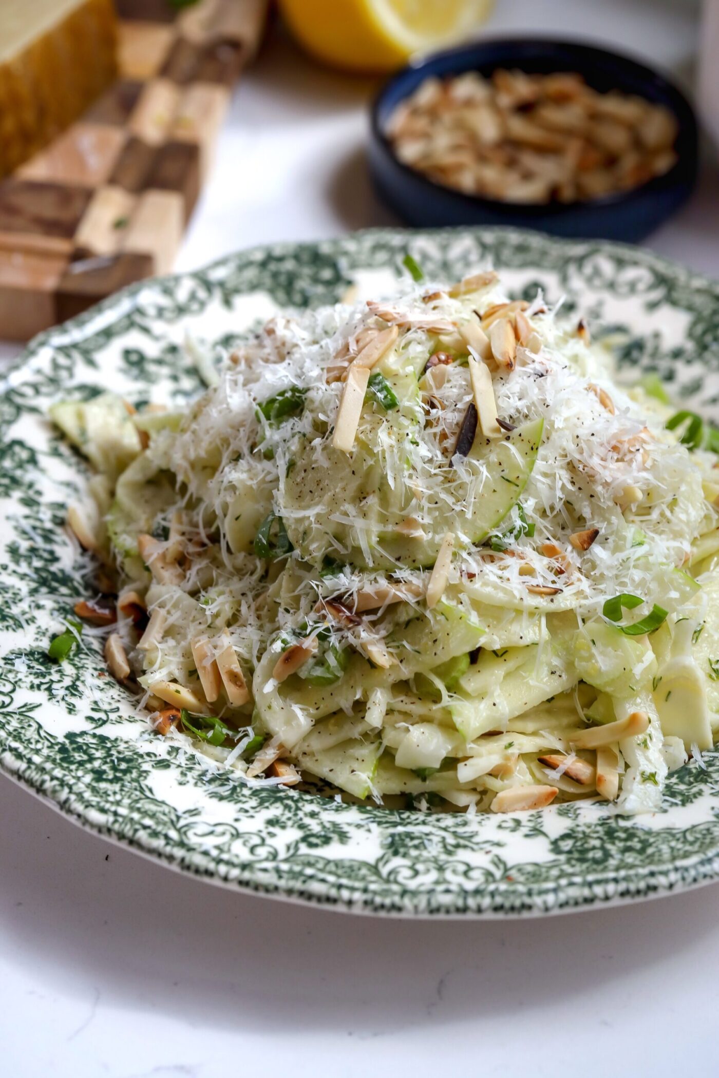 A crispy apple and fennel salad with a creamy dill manchego salad dressing