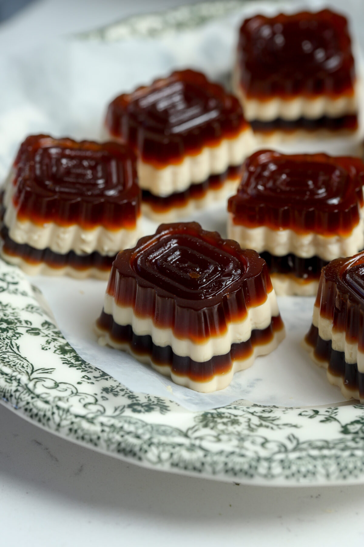A recipe for espresso jello shots made with vodka and layered with espresso.