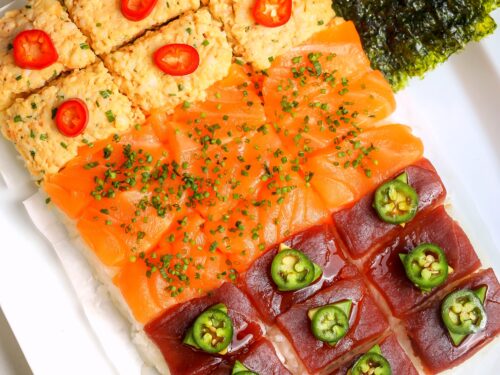 Easy Nigiri Platter (Salmon, Tuna, and Spicy Shrimp Nigiri) - Food