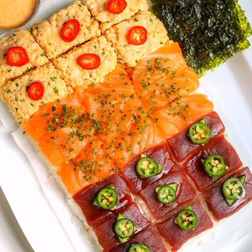 Easy Nigiri Platter (Salmon, Tuna, and Spicy Shrimp Nigiri) - Food