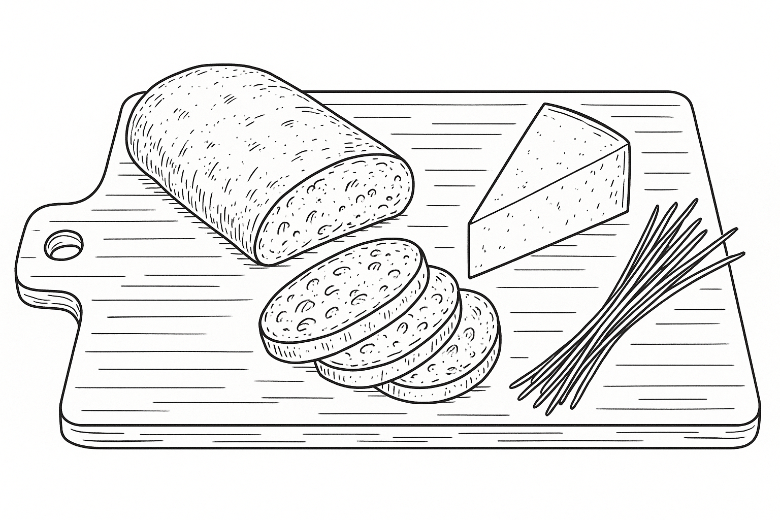A black and white drawing of the toppings and toast for this recipe.