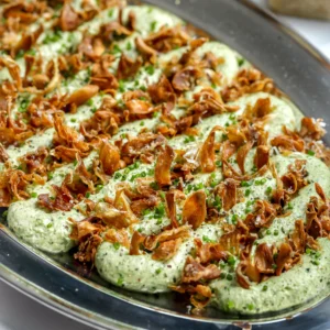 A cold, creamy spinach and artichoke dip recipe with crispy artichokes on top.
