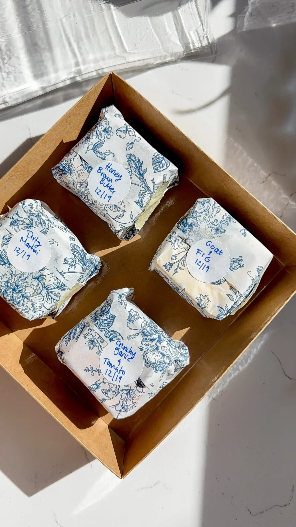 Homemade compound butter flight packaged in a gift box