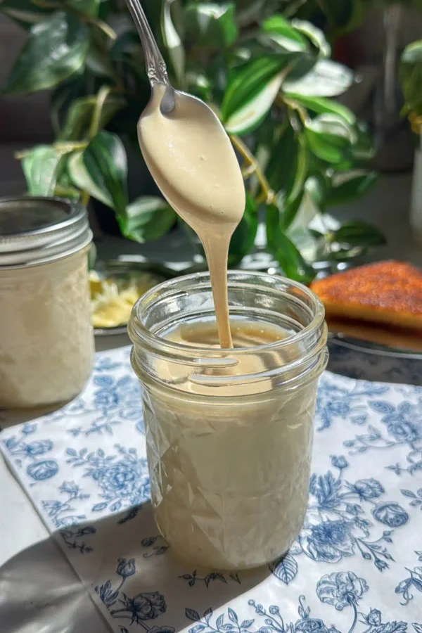 Creamy honey with the perfect cloud texture drizzling off spoon